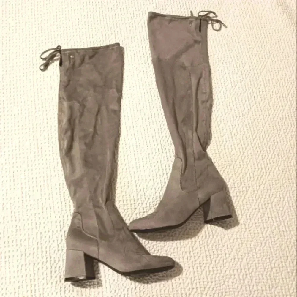 Over the knee gray suede boots